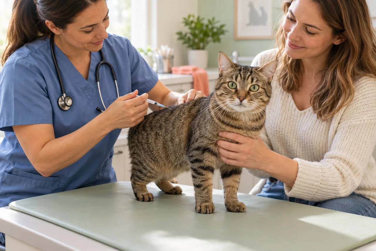 Veterinarian providing illustrative preventive care to a cat